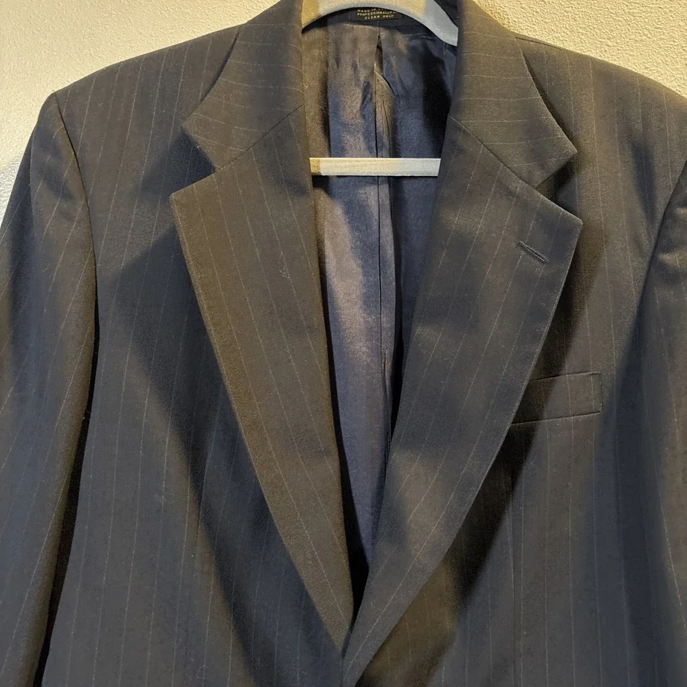 Barrington Blazer Mens 38 Short Black Pinstripe Two Buttons Wool Poly Blend